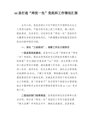 xx县打造“两优一先”党组织工作情况汇报.docx