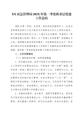XX应急管理局202X年第一季度抓基层党建工作总结.docx