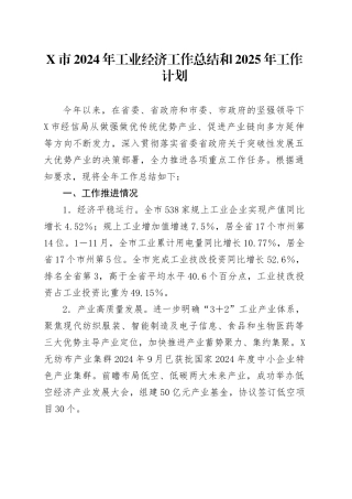 X市2024年工业经济工作总结和2025年工作计划.docx