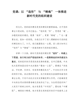 党课：以 “造形” 与 “铸魂” 一体推进新时代党的组织建设.docx