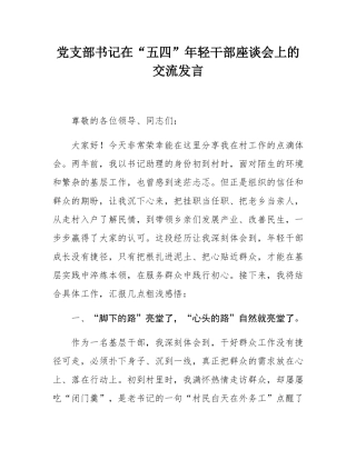 党支部书记在“五四”年轻干部座谈会上的交流发言.docx
