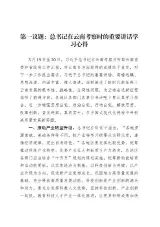 第一议题：总书记在云南考察时的重要讲话学习心得.docx
