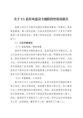 关于XX县作风建设专题阶段性情况报告.docx