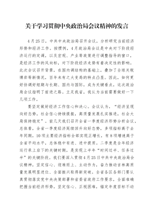 关于学习贯彻中央政治局会议精神的发言.docx