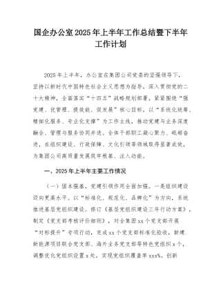 国企办公室2025年上半年工作总结暨下半年工作计划.docx