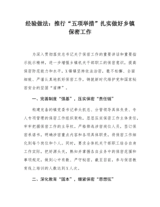 经验做法：推行“五项举措”扎实做好乡镇保密工作.docx