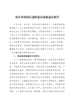 某区乡镇街道镇长述职述责述廉述法报告.docx