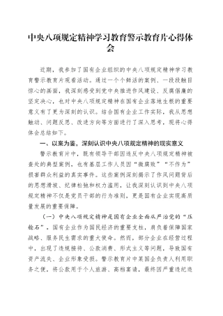 深入贯彻中央八项规定精神学习教育警示教育片心得体会.docx