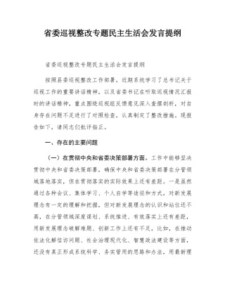 省委巡视整改专题民主SH会发言提纲.docx