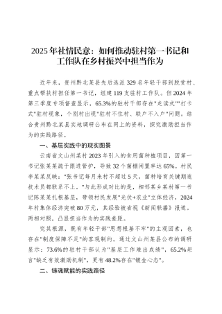 2025年社情民意：如何推动驻村第一书记和工作队在乡村振兴中担当作为.docx