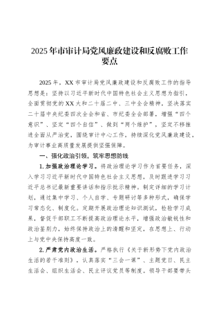 2025年市审计局党风廉政建设和反腐败工作要点.docx
