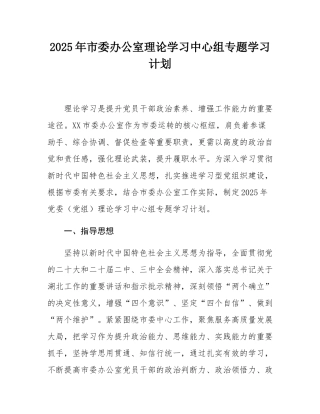 2025年市委办公室理论学习中心组专题学习计划.docx