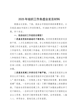 2025年组织工作务虚会发言材料2025年工作计划问题原因20250305.docx