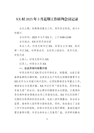 XX村2025年3月近期工作研判会议记录.docx