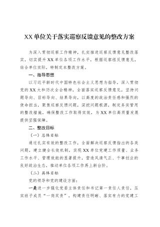 XX单位关于落实巡察反馈意见的整改方案.docx