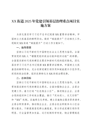 XX街道2025年党建引领基层治理重点项目实施方案.docx