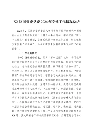 XX区国资委党委2024年党建工作情况总结.docx