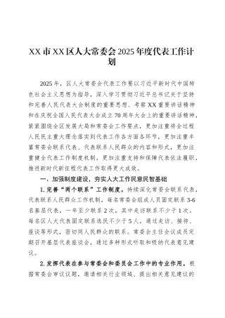 XX市XX区人大常委会2025年度代表工作计划.docx