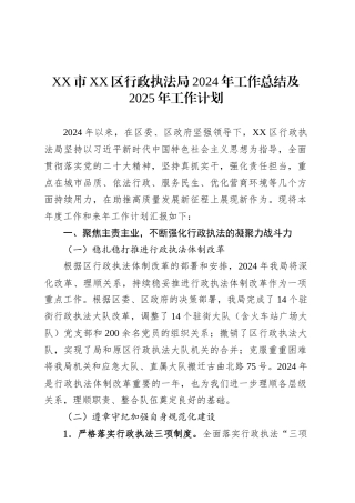 XX市XX区行政执法局2024年工作总结及2025年工作计划.docx