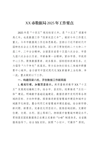 XX市数据局2025年工作要点.docx