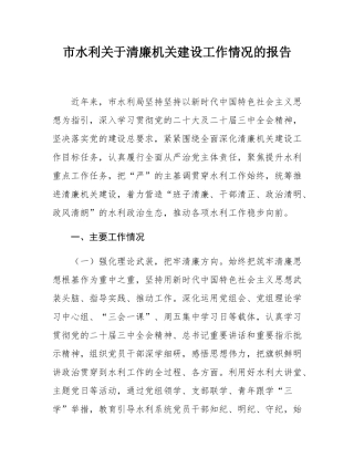 市水利关于清廉机关建设工作情况的报告.docx