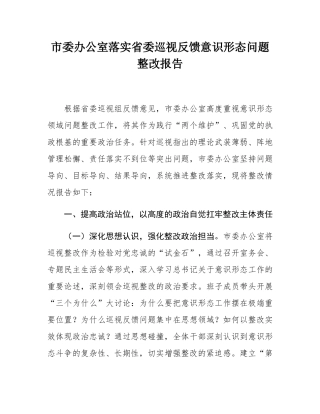 市委办公室落实省委巡视反馈意态问题整改报告.docx