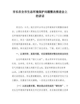 市长在全市生态环境保护问题整改推进会上的讲话.docx