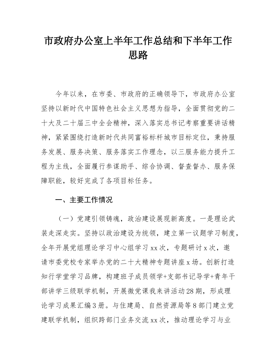 市政府办公室上半年工作总结和下半年工作思路.docx_第1页