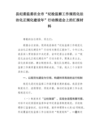 县纪委监委在全市“纪检监察工作规范化法治化正规化建设年”行动推进会上的汇报材料.docx