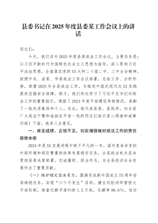 县委书记在2025年度县委某工作会议上的讲话.docx