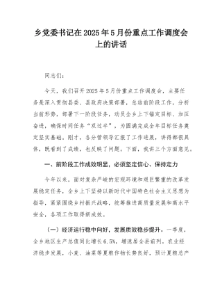 乡党委书记在2025年5月份重点工作调度会上的讲话.docx