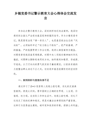 乡镇党委书记警示教育大会心得体会交流发言.docx