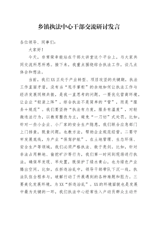 乡镇街道干部执法中心干部交流研讨发言.docx