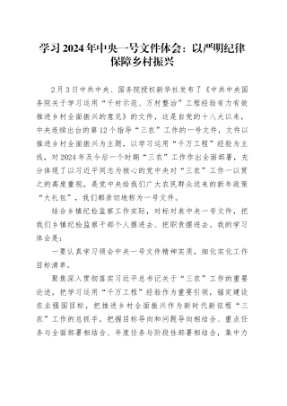 学习2024年中央一号文件体会：以严明纪律保障乡村振兴.docx