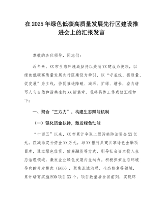 在2025年绿色低碳高质量发展先行区建设推进会上的汇报发言.docx
