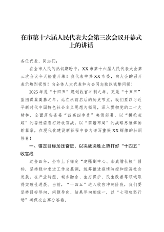 在市第十六届人民代表大会第三次会议开幕式上的讲话.docx