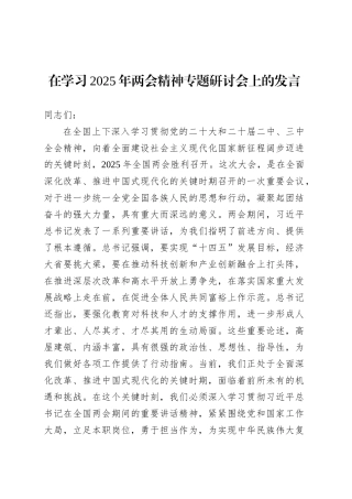在学习2025年两会精神专题研讨会上的发言.docx