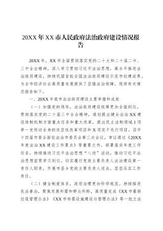 20XX年XX市人民政府法治政府建设情况报告.docx