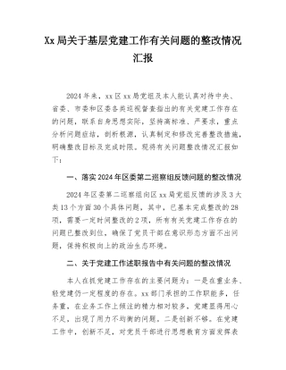 Xx局关于基层党建工作有关问题的整改报告.docx