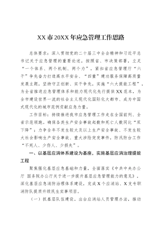 XX市20XX年应急管理工作思路.docx