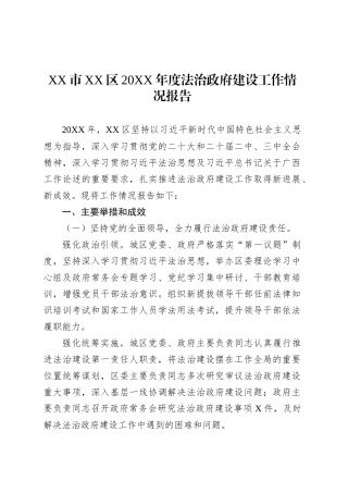 XX市XX区20XX年度法治政府建设工作情况报告.docx