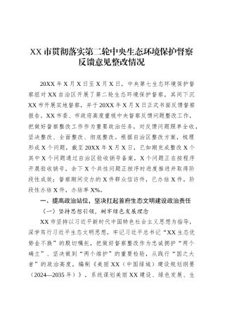 XX市贯彻落实第二轮中央生态环境保护督察反馈意见整改情况.docx