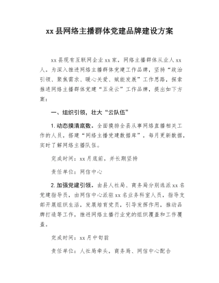 xx县网络主播群体党建品牌建设方案.docx