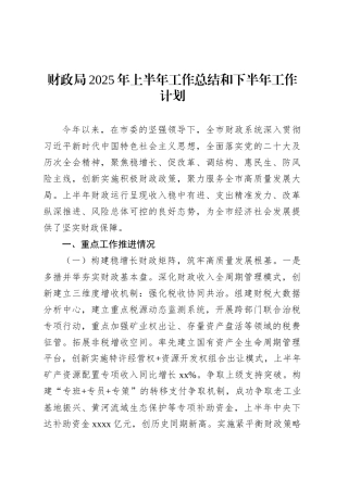 财政局2025年上半年工作总结和下半年工作计划.docx