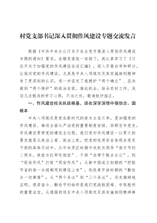 村党支部书记深入贯彻作风建设专题交流发言.docx