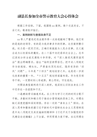 副县长参加全市警示教育大会心得体会.docx