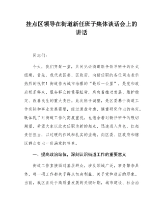 挂点区领导在街道新任班子集体谈话会上的讲话.docx