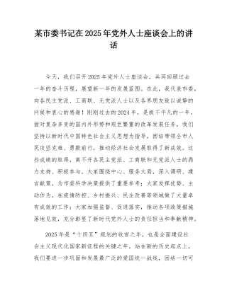 某市委书记在2025年党外人士座谈会上的讲话.docx