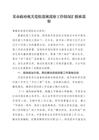 某市政府机关党组巡视巡察工作情况汇报（被巡察）.docx