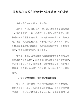 某县税务局长在民营企业家座谈会上的讲话.docx
